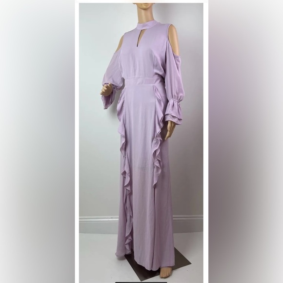 Long Sleeve Ruffle Cold Shoulder Lavender Maxi Dress - Picture 2 of 13